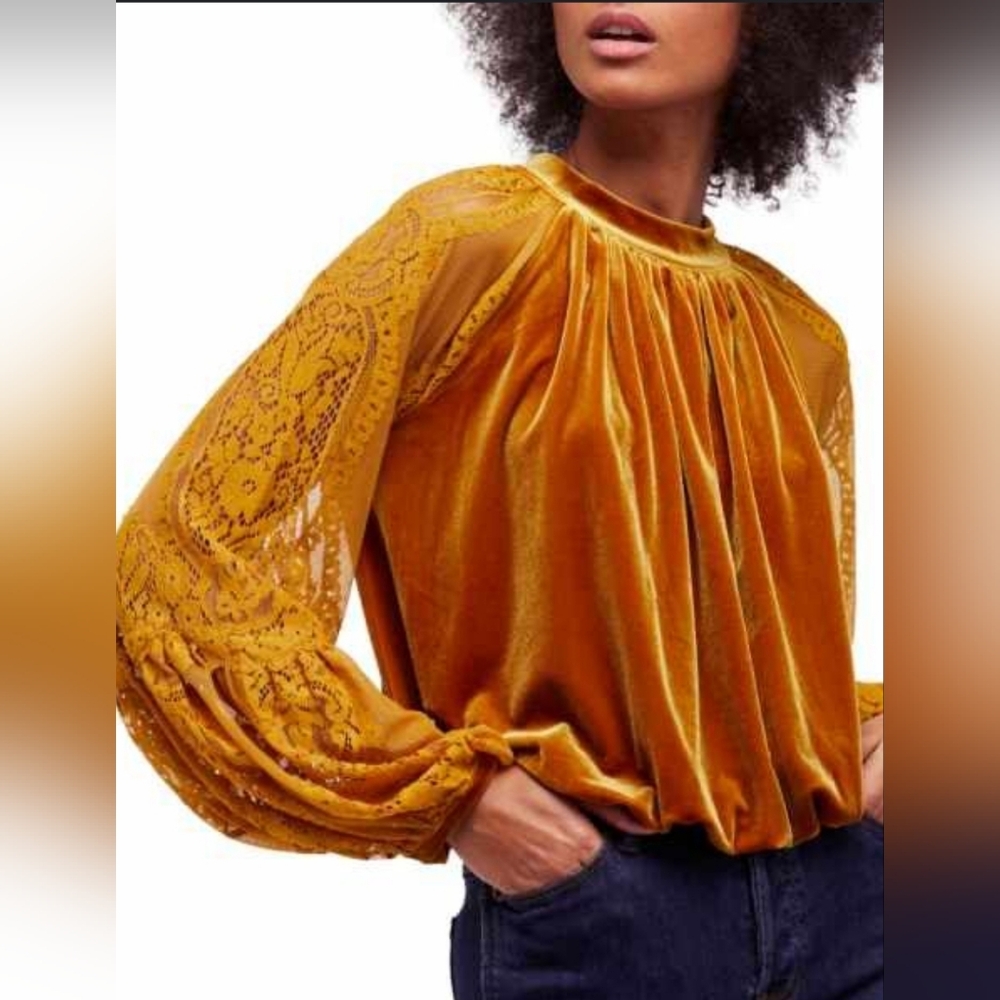 Free People Mustard Velvet Blouse